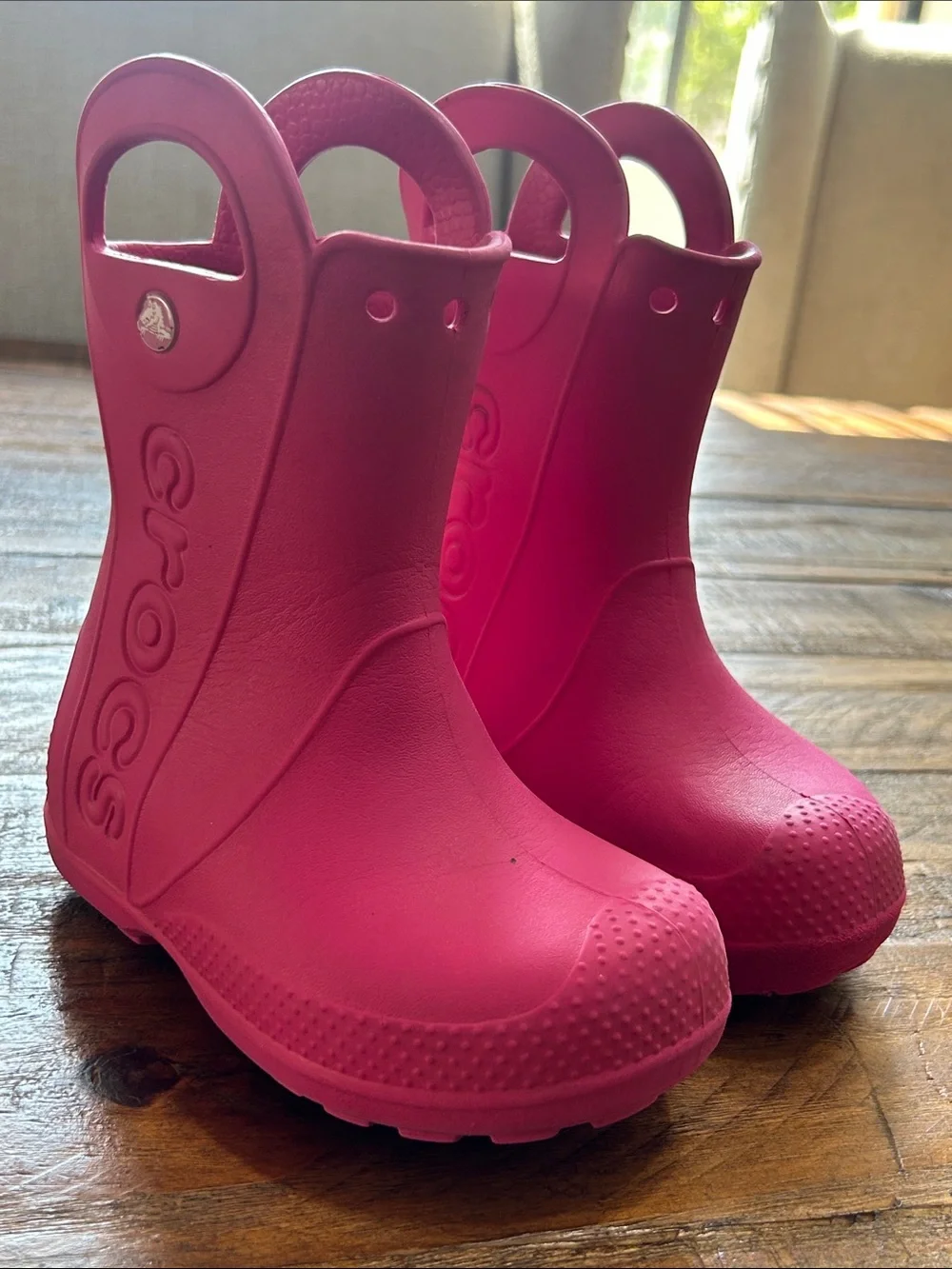 CROCS Kids Pink Waterproof Handle Rain Boots